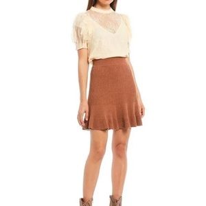 NWT Free People ribbed sweater skirt M cocoa Heather brown cotton blend